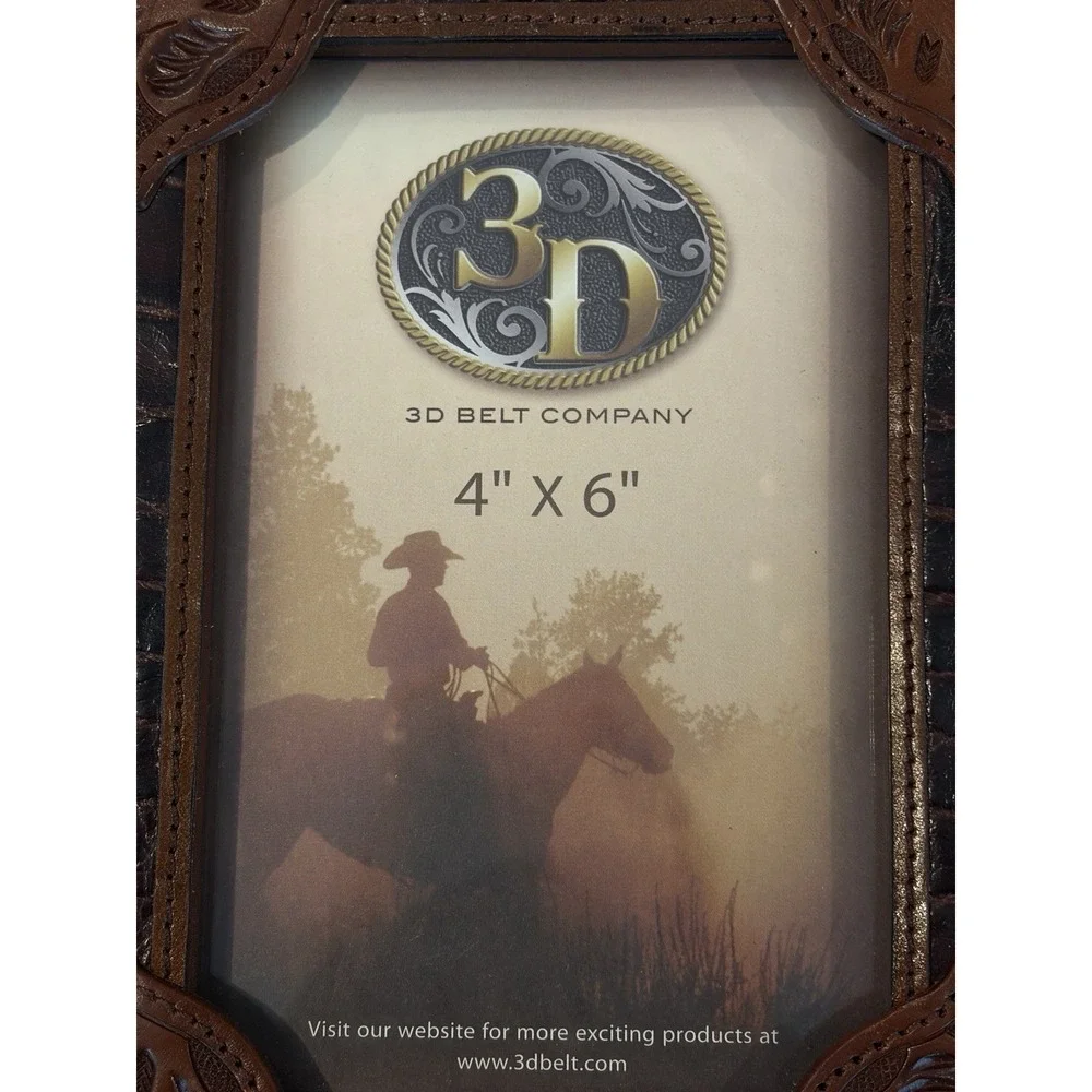3D Belt Co Leather Western Tooled Croc Inlay 4x6 Photo Frame Brown